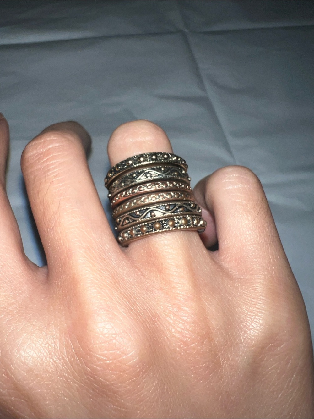 6 Multi-Row Antiqued Silver Tone Statement Rings Set - Women Jewelry
